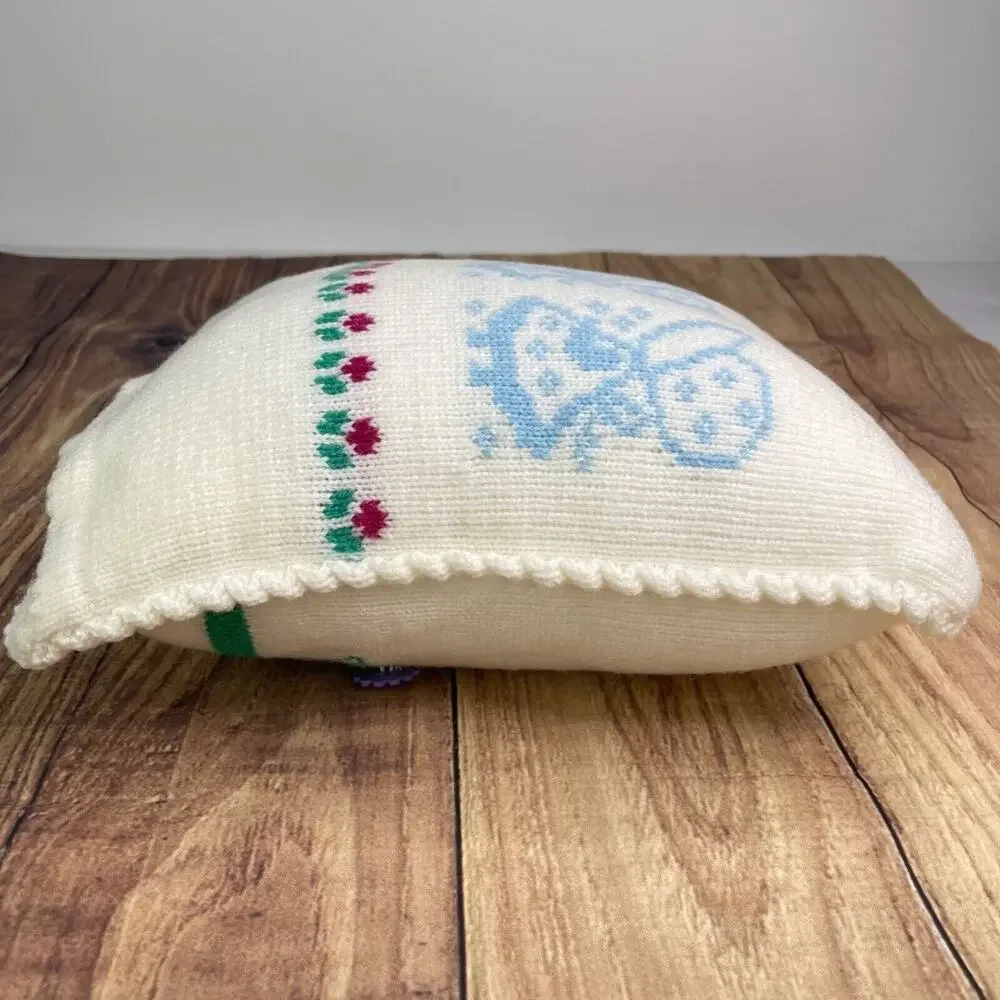 Vintage Throw Pillow Flowers Buttons Cottagecore Country Farmhouse Decor